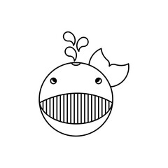 Cute little whale on a white background. Vector illustration for children. Black and white