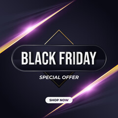 Black Friday sale banner with abstract concept and glowing light