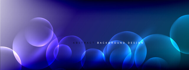 Vector abstract background liquid bubble circles on fluid gradient with shadows and light effects. Shiny design templates for text