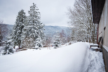 Snowy landscape in bohemian forest, czech repulic