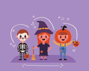 little kids with halloween costumes characters scene