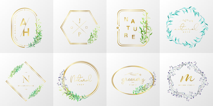 Set of natural and organic logo in modern design. Natural logo for branding, corporate identity, packaging and business card.