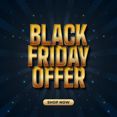 Black Friday sale banner with 3d yellow text on dark background