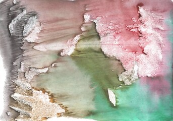 pink green gray beige gradient watercolor, marbling watercolor paint in monotype technique, abstract texture background for your design