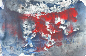 red and blue, sky, clouds,  marbling watercolor paint in monotype technique, abstract texture background for your design