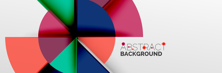 Obraz premium Bright color circles, abstract round shapes and triangles composition with shadow effects. Vector modern geometric design template