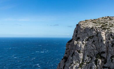 Beautiful view over the water and mountains of Mirador Es Colomer, Cap de Formentor, Palma de Mallorca, Balearic Islands, Spain