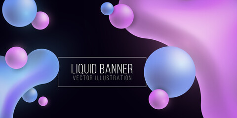 Liquid gradient shapes on a dark background. Futuristic banner. Fluid concept. Vector illustration