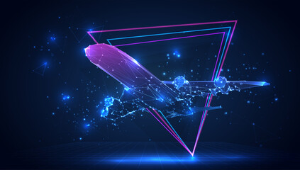 Fototapeta na wymiar vector 3d aircraft from triangular polygons on a blue background