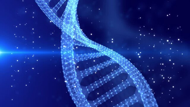Rotating DNA glowing molecule on blue Seamless animation background 4k. Analyte blue DNA sequence. Science background. futuristic technology. data hologram althcare And Medicine, Medical Exam,