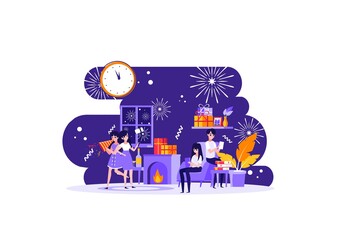 celebrate new year's eve with family and friends with great joy. Vector illustration