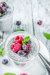 Summer sweet berry dessert with chia seeds