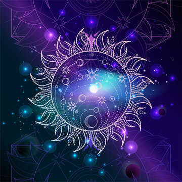 Vector illustration of Sacred geometric symbol against the space background.