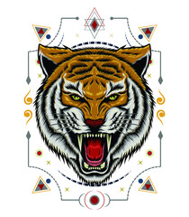 Tiger head illustration design. Vector animal design template.