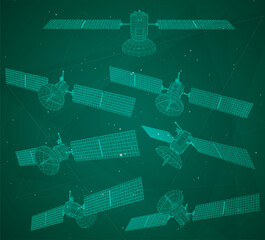 3d vector artificial earth satellite, 5g internet of the future from polygons and lines