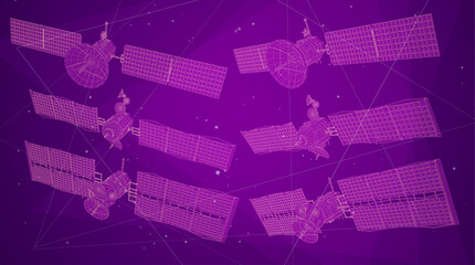 3d vector artificial earth satellite, 5g internet of the future from polygons and lines