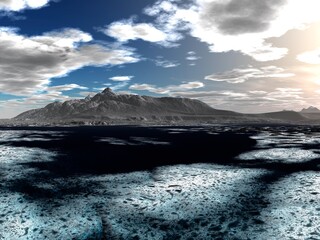 Illustration of a beautiful mountain and sea landscape 