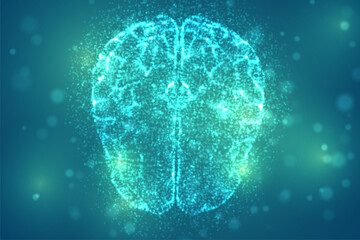 vector abstract human brain from glowing dots on colored background