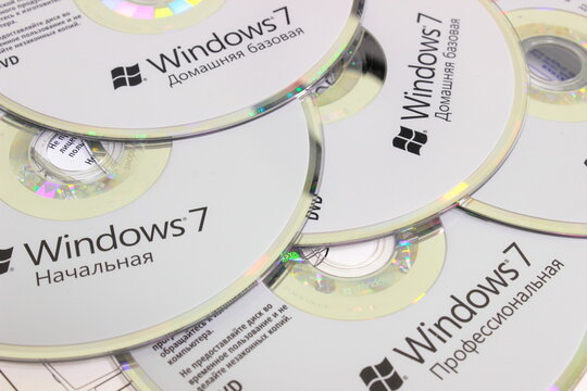 Sochi, Russia - October 1 2020: Microsoft Windows 7 installation dvd