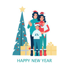 Happy family at christmas. Cute vector illustration in flat style