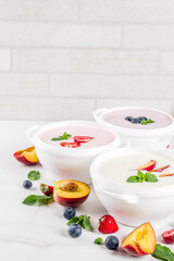 Various sweet creamy fruit & berry soups