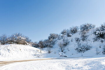 Tien Shan Mountains, snow slopes in the mountains of Uzbekistan
