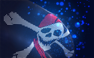 Vector bright glowing country flag of abstract dots. pirate skull and bones