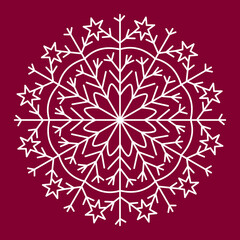 Fototapeta na wymiar Snowflake white vector icon color red background. Winter white Christmas snowflake crystal element.