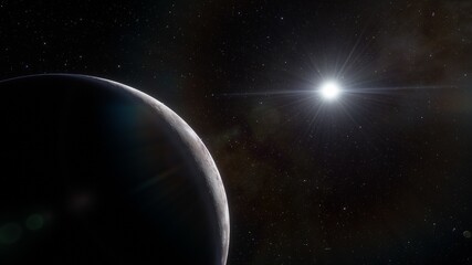 Naklejka premium Nightly Earth in the outer space. Abstract wallpaper. City lights on planet. Civilization. 3D render