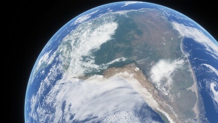 Nightly Earth in the outer space. Abstract wallpaper. City lights on planet. Civilization. 3D render