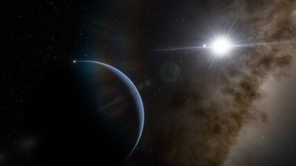 Deep space planets, awesome science fiction wallpaper, cosmic landscape. 3d render