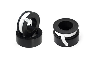 Pipe thread seal tape isolated on white background.