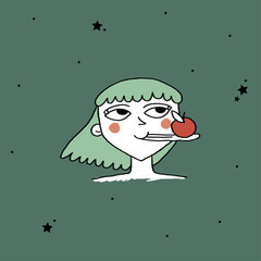 Happy girls with apples on the colorful background