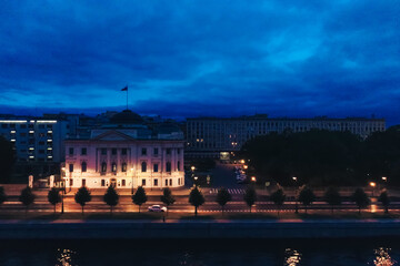 Aerial Townscape of Saint Petersburg City at Night. Kalininsky District