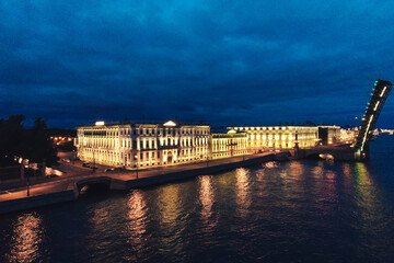 Fototapeta premium Aerial Townscape of Saint Petersburg City at Night. Kalininsky District