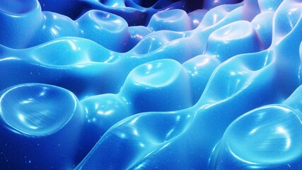 Stylish abstract blue surface as fantastical festive bg. Looped background, waves move on glossy surface like landscape made of liquid blue wax with sparkles. Beautiful soft bg with smooth animatin 4k