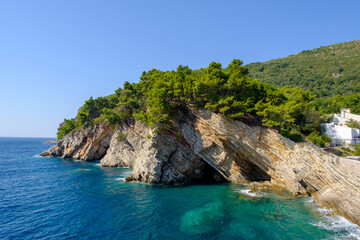Naklejka premium View of the cliffs from Castello fortress in Petrovac, Montenegro.