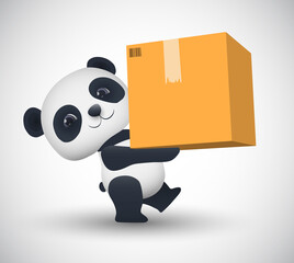 vector little panda carries a parcel in its paws