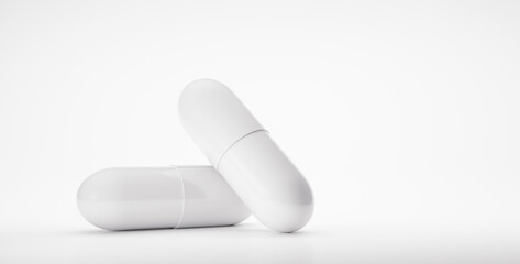 	
White  medical capsules on white background - 3D illustration
