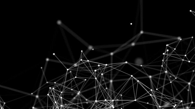 Abstract polygonal background with connecting dots and lines Loop. Molecular structure with particles. Global network connection. Digital Science Research and Medical Technology Connection.