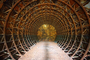 abandoned circular iron test hangar