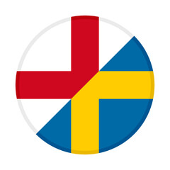 round icon with england and sweden flags, isolated on white background
