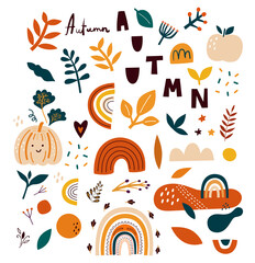Vector collection of Halloween Pumpkin and Autumn Rainbows. Design for holidays Halloween and Thanksgiving Day