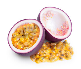 passion fruits half isolated on white background. maracuya with clipping path and full depth of field