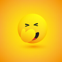Hand Over Face - Embarrassed Laughing Emoticon with Closed Eyes - Simple Emoticon on Yellow Background - Vector Design Illustration