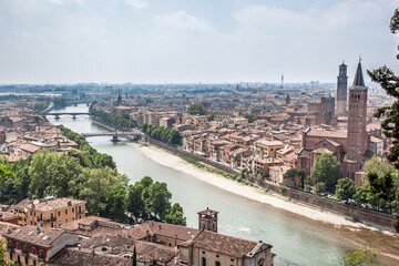Beautiful views of Verona, the Adige river, bridges and cathedrals from the observation deck at St....