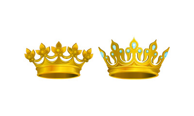 Golden Gem-incrusted Crowns as Monarch Head Adornment Vector Set