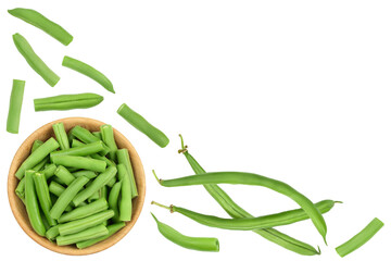 Green beans isolated on a white background with clipping path, Top view with copy space for your...