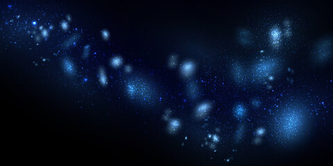 Blue particles on dark. Shiny glittering effect. Abstract vector background with sparkling magical lights