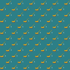 yellow crane heavy vehicle with hook used for construction building with blue background repeat pattern